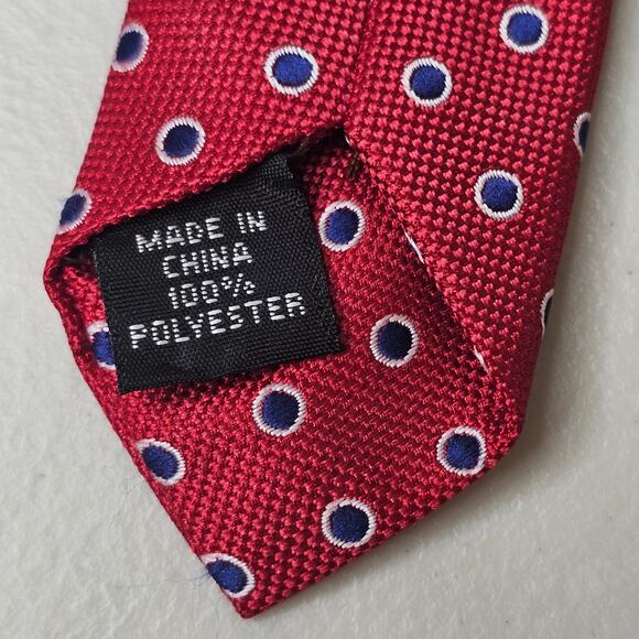 Bespoke Men's Polyester Necktie Red Polka Dot Geometric Career Business Casual - Picture 7 of 9